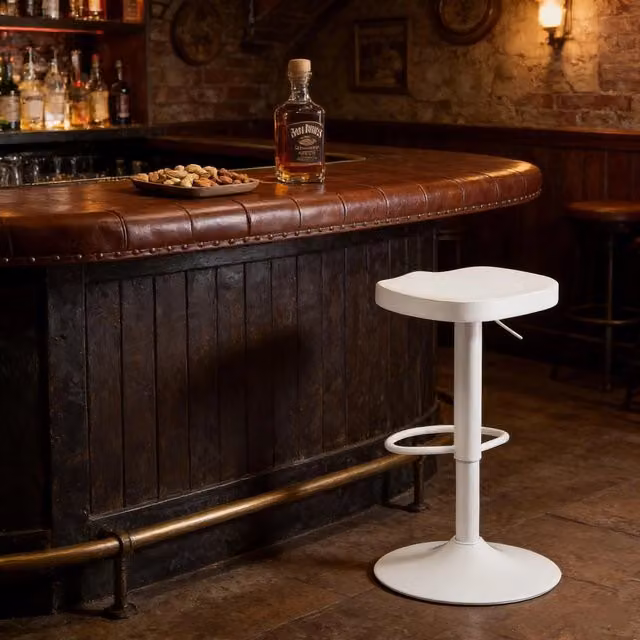 Sgabello da bar OKWISH girevole a 360 gradi con seduta in legno e struttura in metallo bianco per cucina e soggiorno