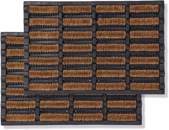 Set di 2 tappeti in gomma resistenti alle intemperie con fibre di cocco per uso esterno