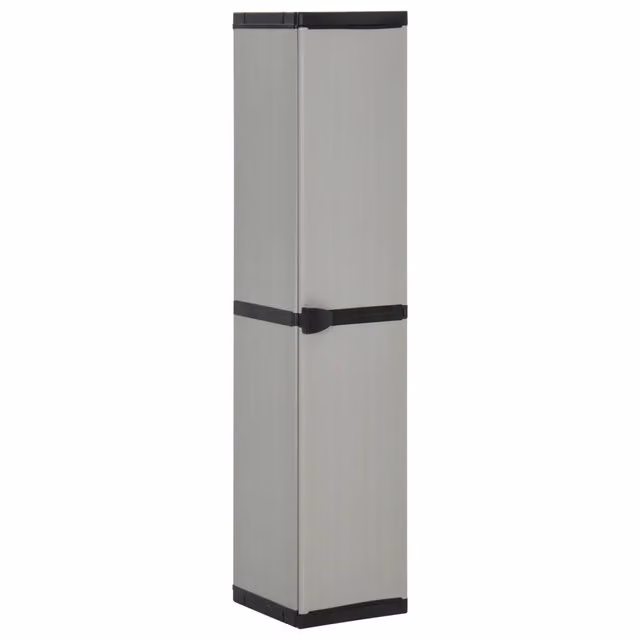Mobile contenitore da giardino HELLOSHOP26 in plastica grigia e nera con ante a battente, ripiani interni e serratura, design moderno per giardino o terrazzo, L: 34 cm, P: 20 cm, H: 168 cm