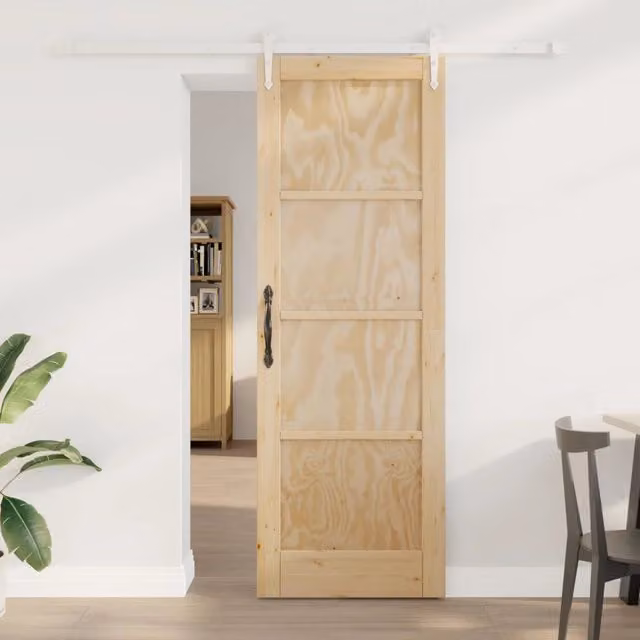 Porta scorrevole ORKDAL vidaXL in legno massello di pino, colore bianco/beige, L: 73,5 cm, H: 211 cm