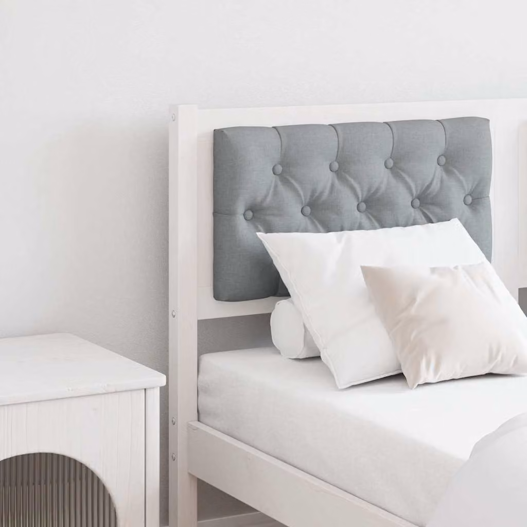 Testiera per letto moderna vidaXL in legno di pino massello e tessuto, Bianco e Grigio