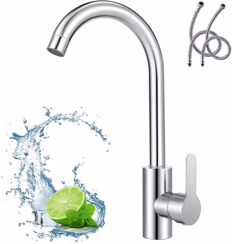 Rubinetto da cucina in acciaio inossidabile, miscelatore monocomando per lavello, rubinetto girevole a 360°, per bagno, giardino e cucina