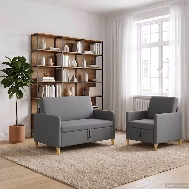 Set di 2 divani moderni vidaXL con contenitore e seduta sollevabile in tessuto poliestere, Grigio