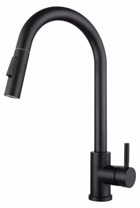 Rubinetto da cucina - Rubinetto con sensore e doccetta estraibile - Comando touch - Sensore di movimento - Montaggio a incasso su piano con foro singolo - Monocomando - Acciaio inossidabile - Nero