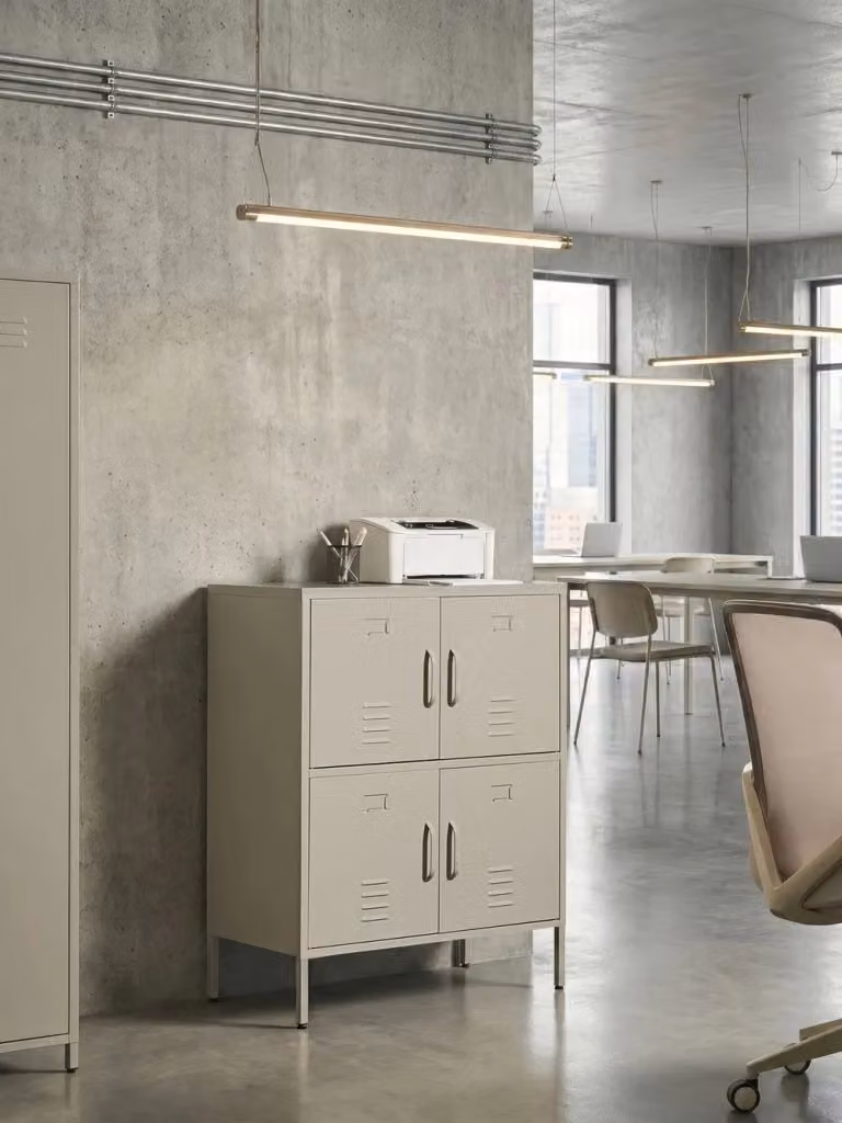 Armadio in metallo BELIANI a 4 ante con ripiani regolabili beige opaco per ufficio e casa L: 80 cm, P: 40 cm, H: 101 cm – 2