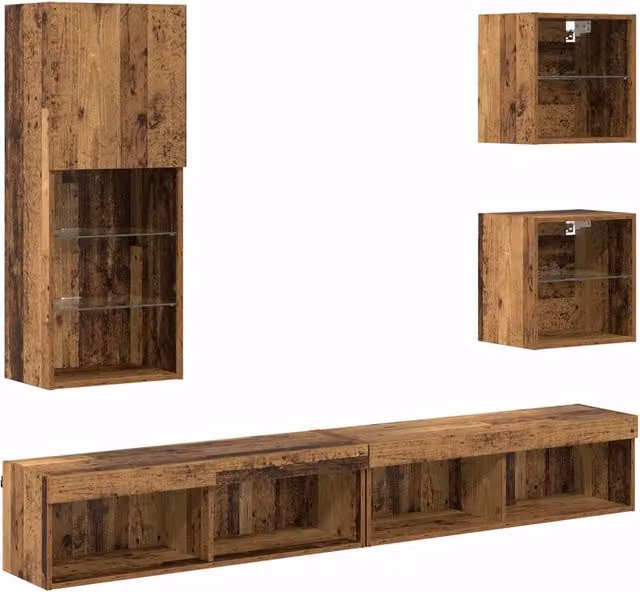 Unit¨¤ a muro per TV con LED 5 pz | Armadietto TV | Mobile Porta TV Legno vecchio