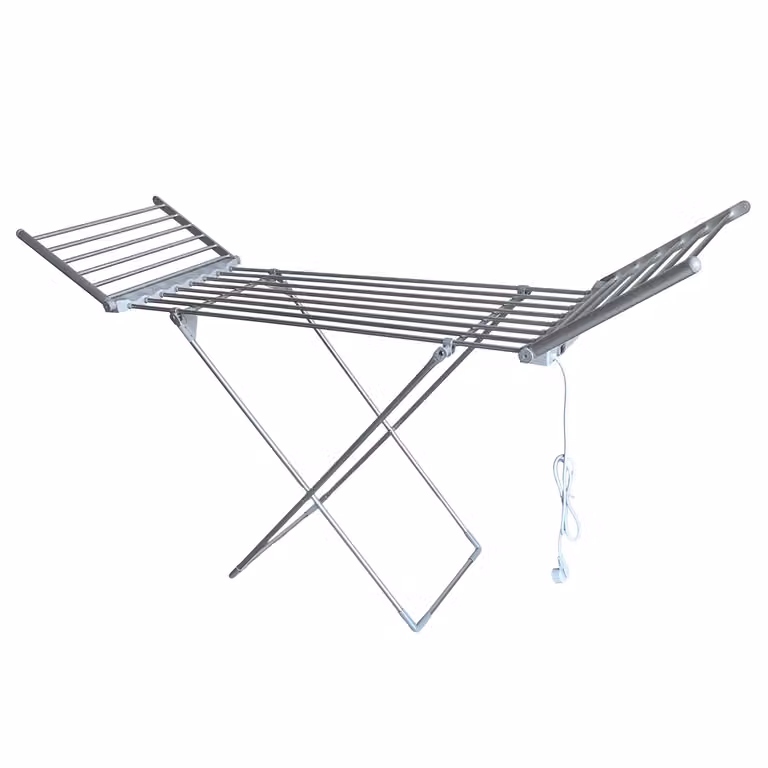 Stendibiancheria elettrico pieghevole DICTROLUX in metallo argento con 15 metri lineari di stenditura e potenza di 260 Watt L/P/H: 183,5 x 108 x 54 cm