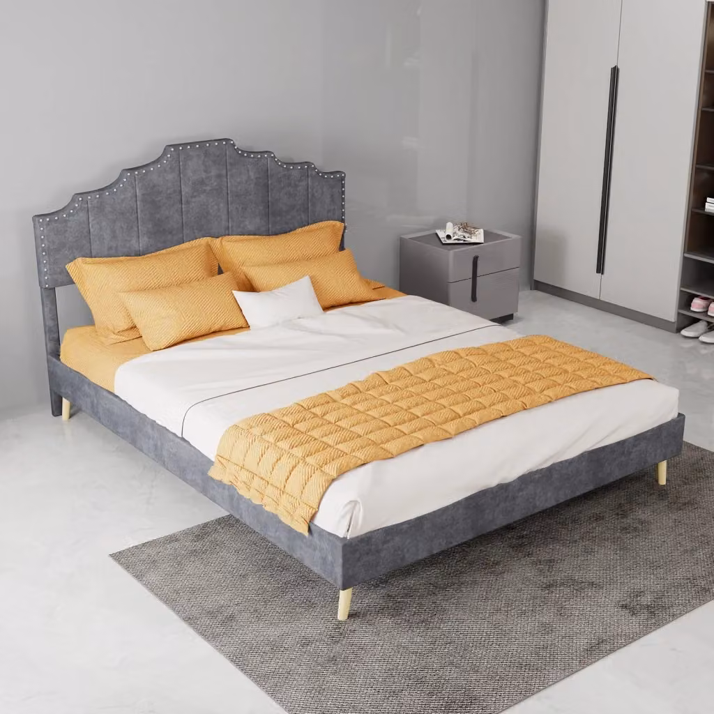 Letto moderno KOMHTOM in tessuto e metallo grigio L/P/H: 140 x 200 cm – 2