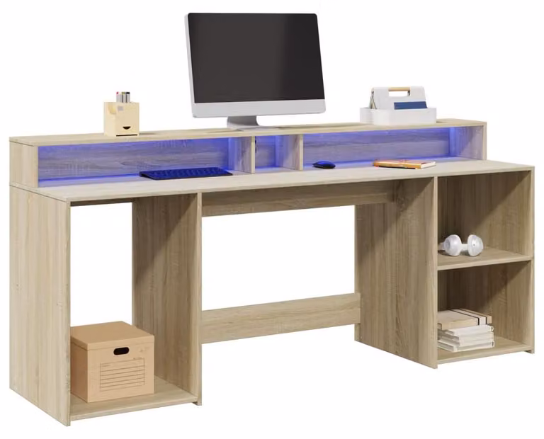 Scrivania - Postazione di lavoro - Mobile scrivania - Tavolo per laptop - Scrivania per l'ufficio domestico - Legno di quercia Sonoma - Illuminazione LED RGB
