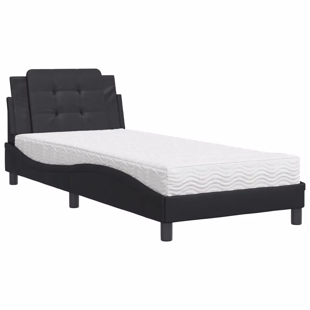 Letto con Materasso Zadar vidaXL Nero 90x190 cm in Similpelle e Tessuto con Cassetti – 2