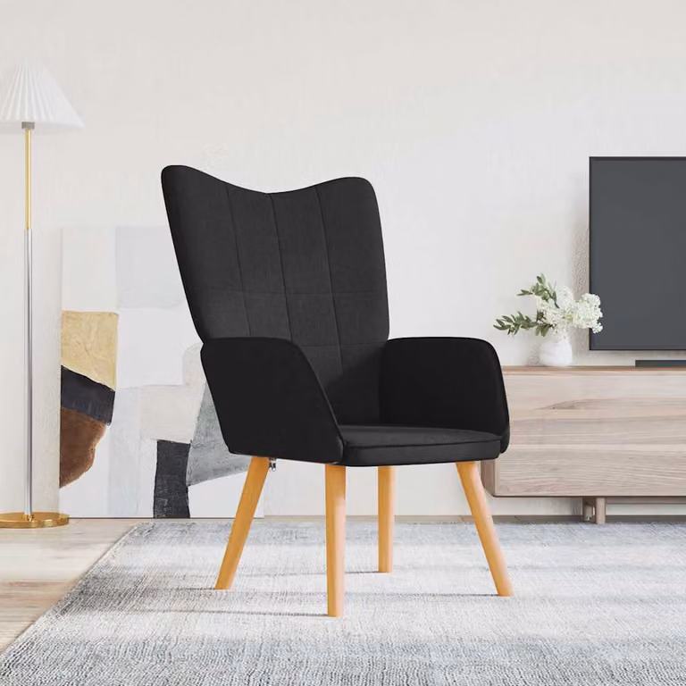 Sedia Relax vidaXL Nera in Tessuto con Braccioli e Imbottitura in Schiuma