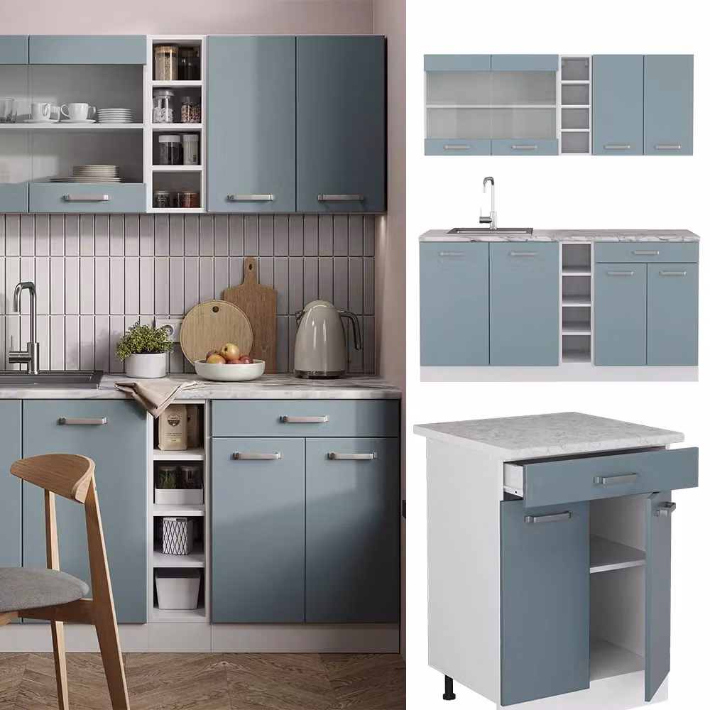 Cucina moderna completa R-Line Vicco, Grigio-blu/Bianco, L: 160 cm – 2