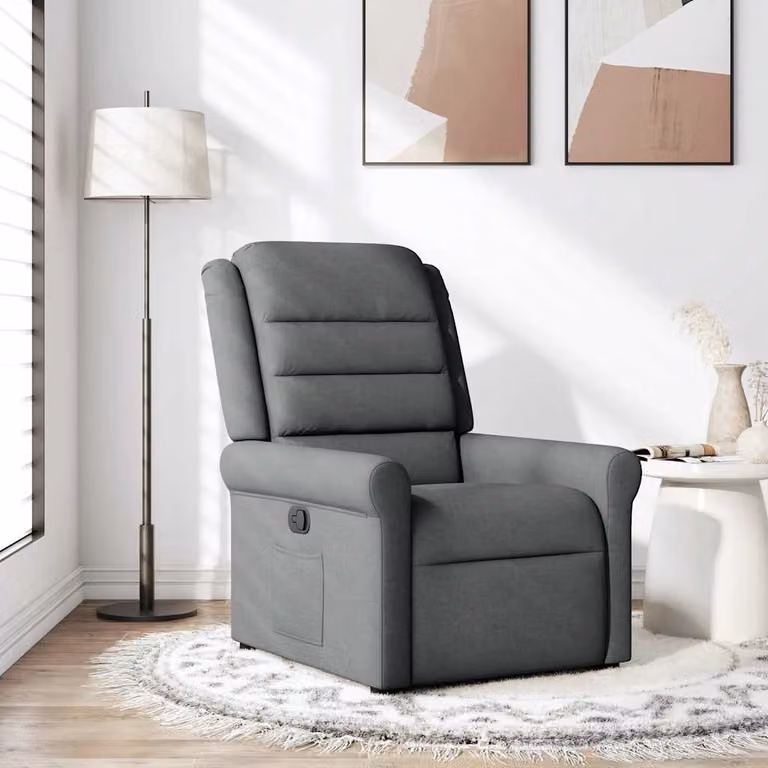 vidaXL Poltrona Reclinabile Relax in Tessuto Grigio con Braccioli e Regolazione Manuale