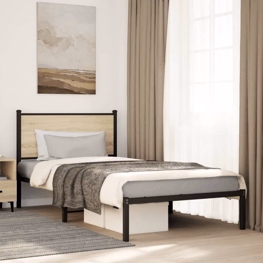 Giroletto in metallo vidaXL senza materasso, colore Rovere Sonoma, L: 107 cm, P: 203 cm