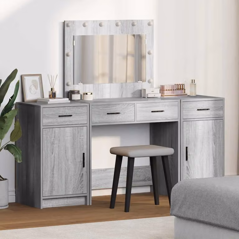 vidaXL Tavolo da Trucco Moderno con LED Grigio L: 78,5 cm, P: 41 cm, H: 135 cm