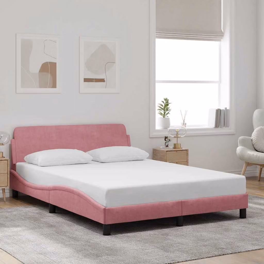 vidaXL Giroletto con Testiera Dover in Velluto Rosa L/P/H: 140 x 190 cm