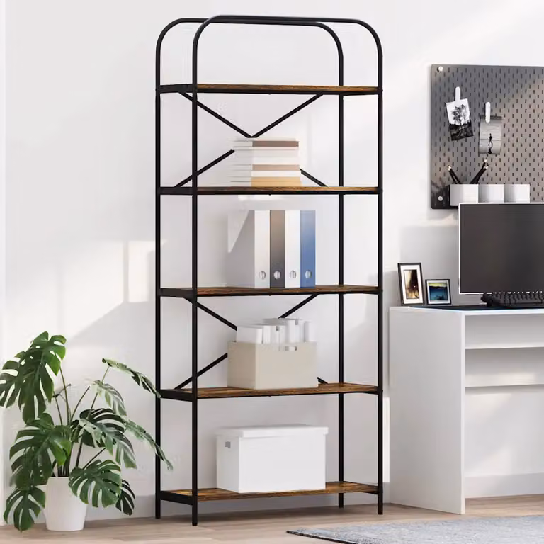 Libreria moderna vidaXL a 5 livelli in legno e metallo, colore marrone, L 80 cm x P 30 cm x H 183 cm