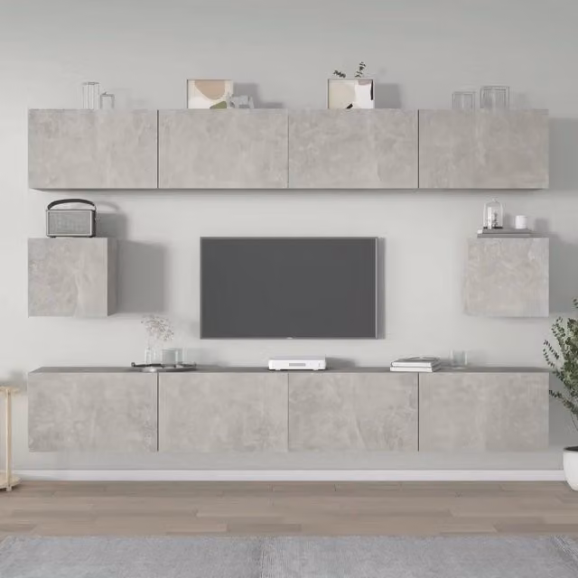 Set di Mobili Porta TV 6 pz-Set di 6 Credenza per TV Grigio Cemento in Legno Multistrato 987939