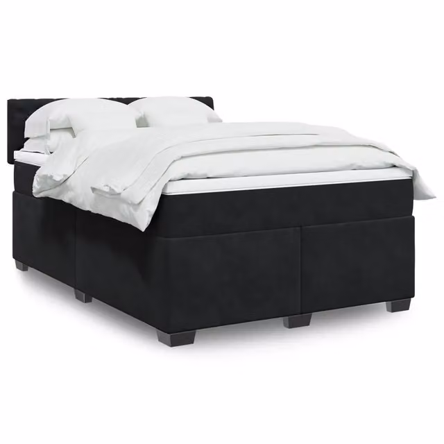 Letto con Giroletto a Molle e Materasso Ibrido vidaXL in Velluto Nero e Bianco L/P/H: 140 x 200 cm