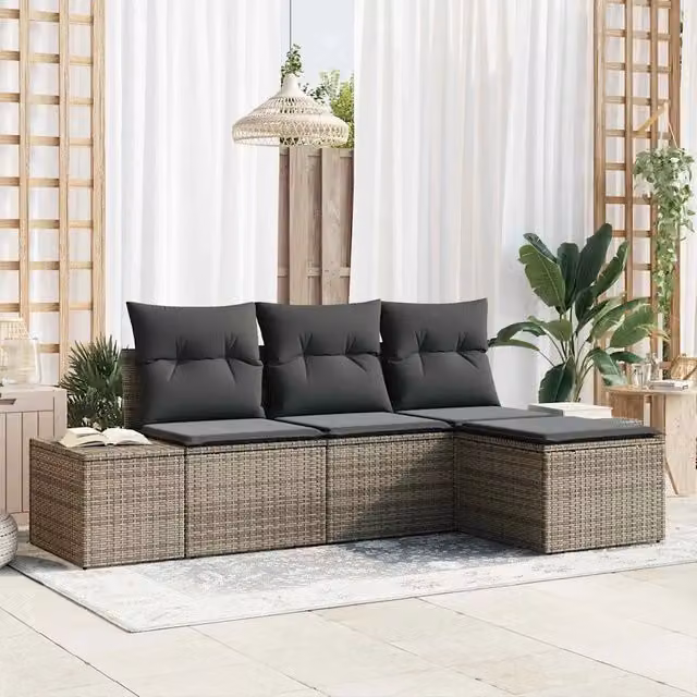 Set Divano da Giardino 4 pz Grigio polyrattan 3347009