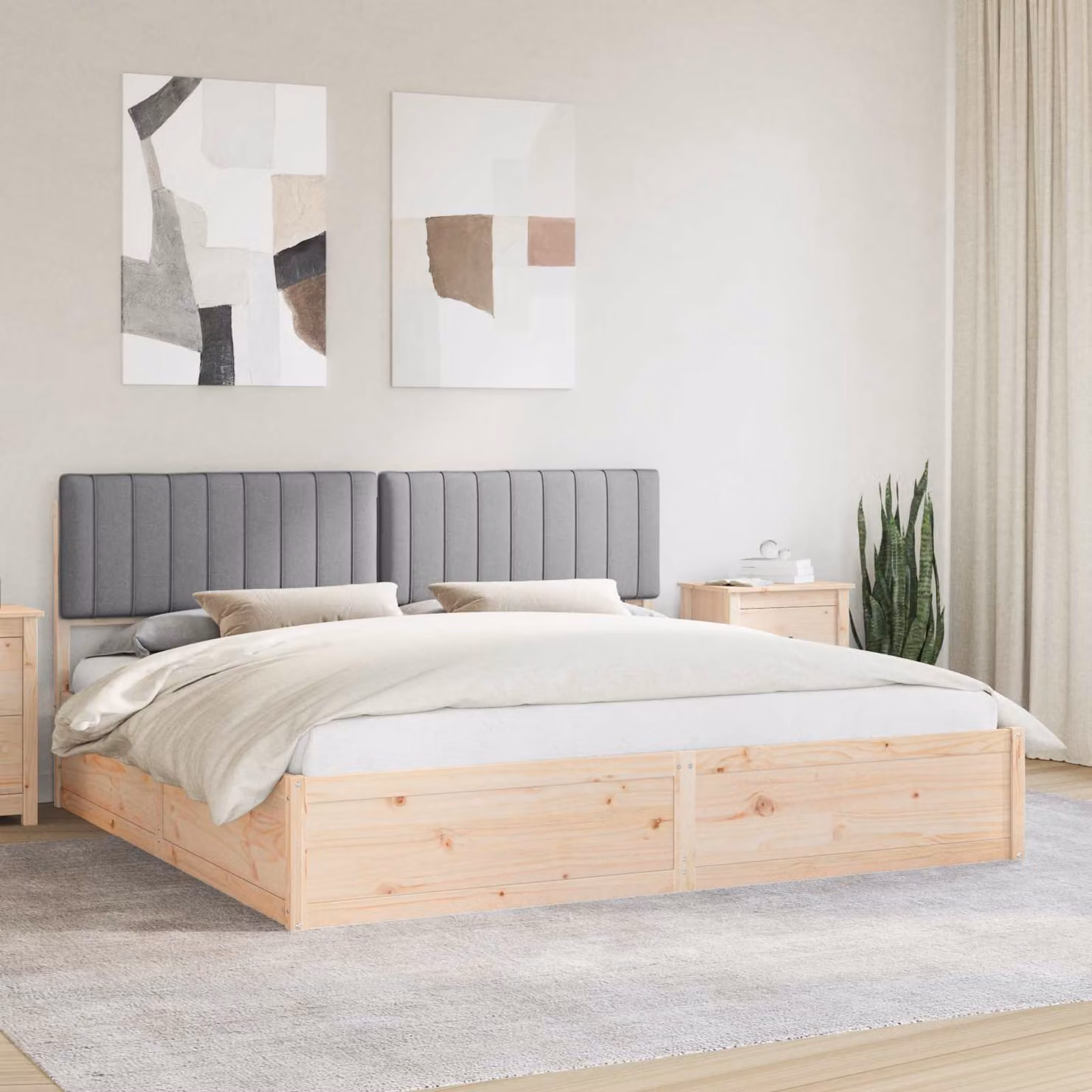 Letto con testiera rivestita vidaXL in legno di pino e tessuto grigio 200 x 200 cm – 1