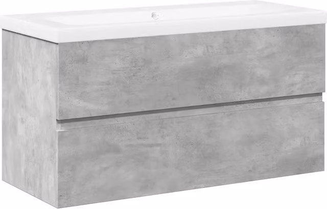 Set Mobili da Bagno Moderno Design In composto da Mobile Lavabo e Pensile in Legno e Ceramica, Colore Grigio e Bianco, L/P/H: 90 x 45 x 38,5 cm