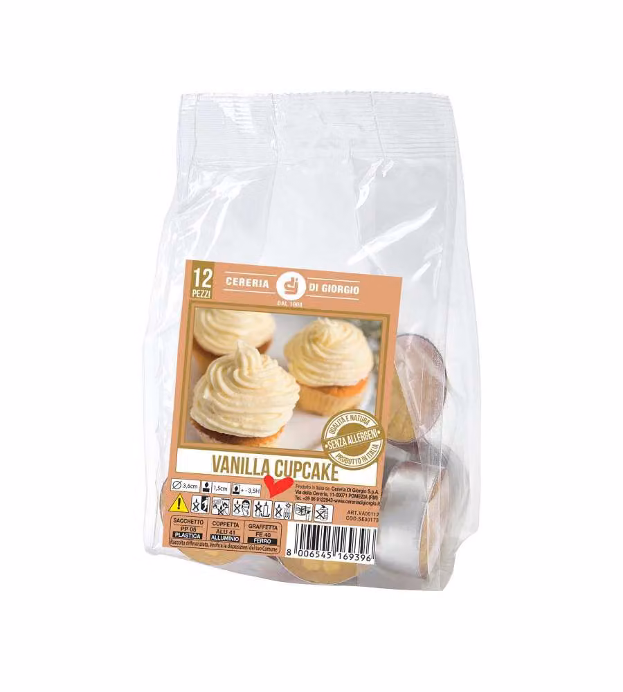 CERERIA DI GIORGIO Tealight Profumati Vaniglia e Cupcake 12 Pz Beige
