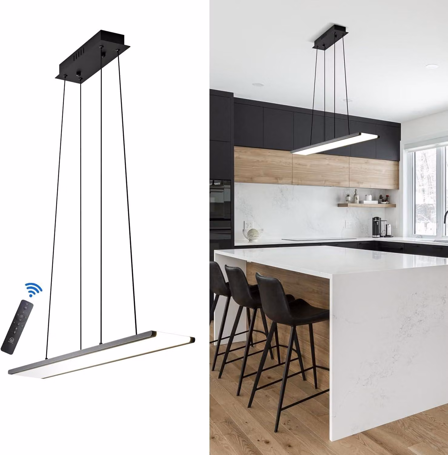 Lampada a sospensione LED moderna, dimmerabile, con telecomando, dimensioni 95x13 cm, colore nero