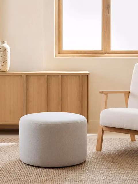 Pouf rotondo Harmony Kenay Home rivestito perla, diametro 80 cm