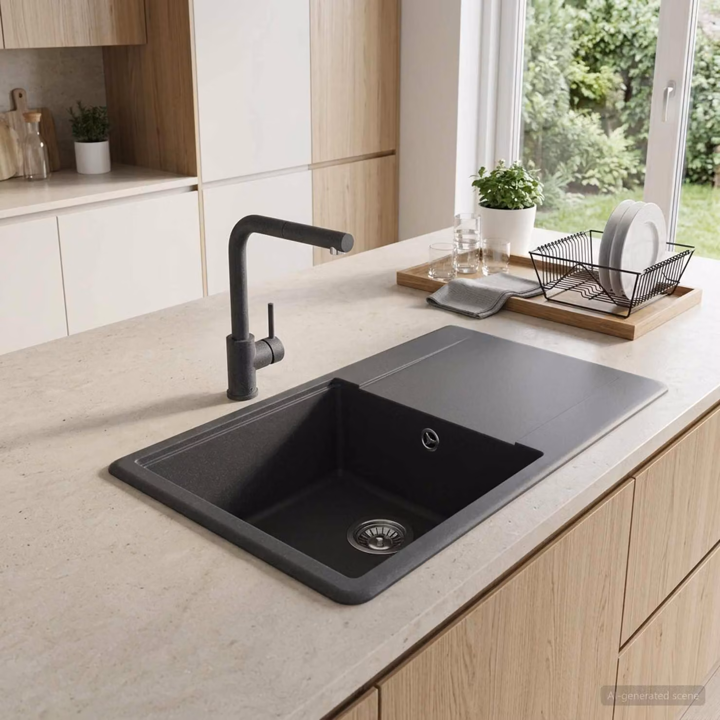 Lavello da cucina a una vasca vidaXL in granito colore grafite L: 67 cm, P: 46 cm, H: 19 cm