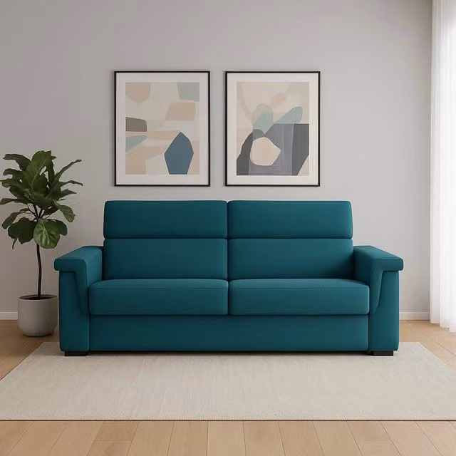 Divano Cantu DMORA a 3 posti con rivestimento sfoderabile in tessuto azzurro, Made in Italy, L: 225 cm, P: 95 cm