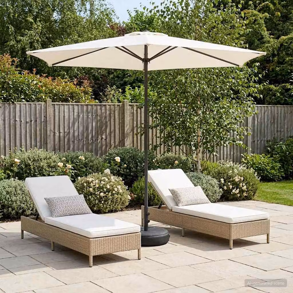 Maison Exclusive - Ombrellone da giardino con base, forma rettangolare, 2,7 x 2,7 m, in poliestere, colore crema