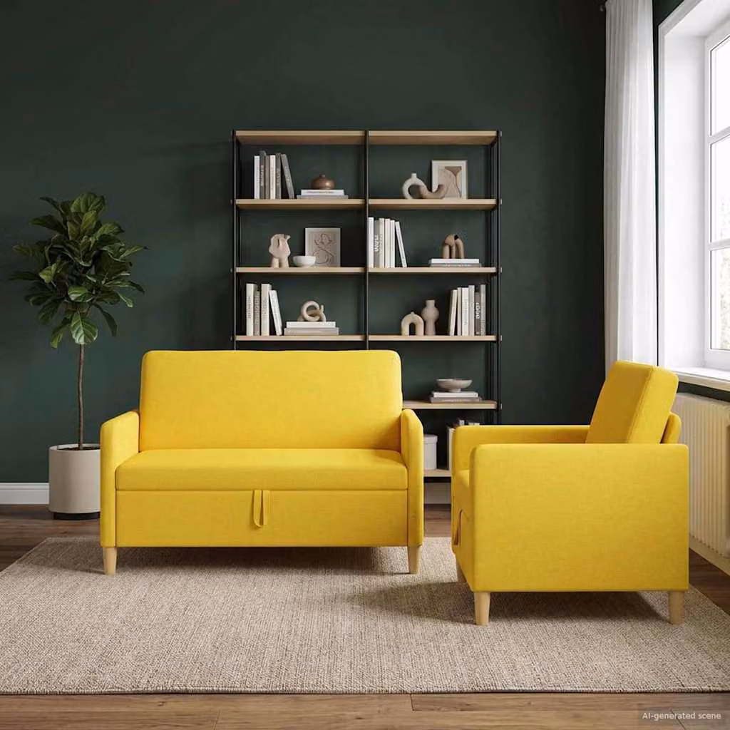 Set di 2 divani vidaXL con contenitore, modello moderno in tessuto giallo e marrone per il tuo soggiorno