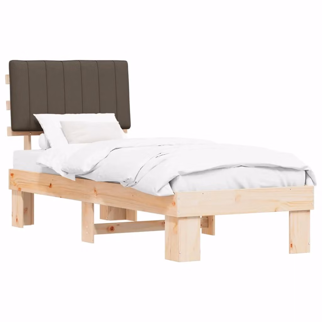 Letto con Testiera Rivestita in Tessuto vidaXL in Pino Massello, Colore Beige o Grigio, L 80 x P 200 cm – 2