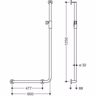 HEWI 900.33M20360 VH Maniglia angolare c.a., d:32, A1:1250,