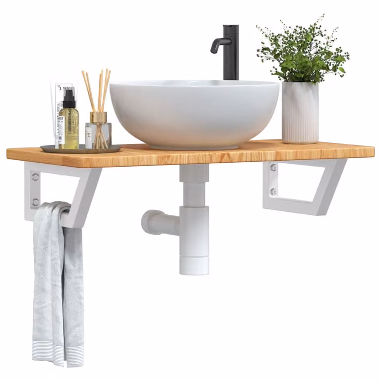 vidaXL Ripiano a Parete per Lavabo Moderno in Rovere e Metallo, Marrone e Bianco