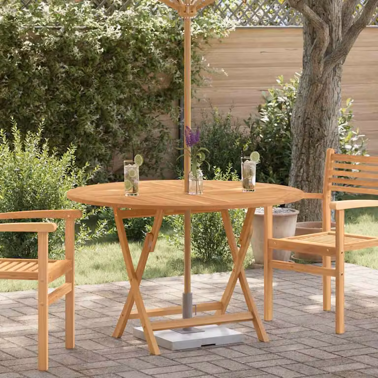 vidaXL Tavolo da Giardino Rotondo Pieghevole in Legno di Teak Marrone Ø 110 cm, H 75 cm