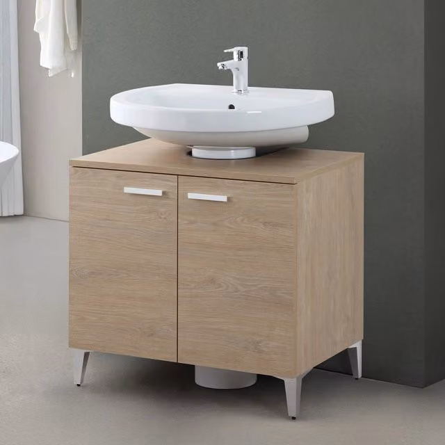 Mobile sotto lavabo universale Desya con 2 ante, rovere dolomite e bianco, L: 70 cm, P: 45 cm, H: 65 cm