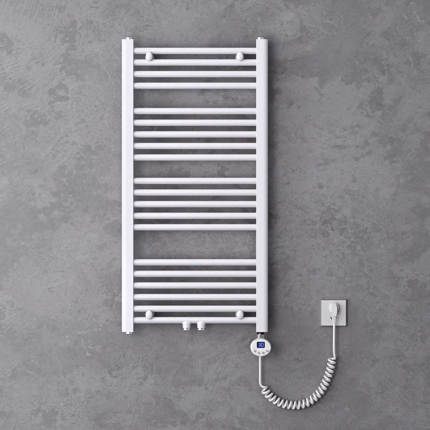 doporro Radiatore Piatto 100x50cm con Elemento Riscaldante 600W, Radiatore Scaldasalviette Termoarredo da Bagno Riscaldamento Elettrico o da Acqua Calda RHE in Acciaio, Bianco