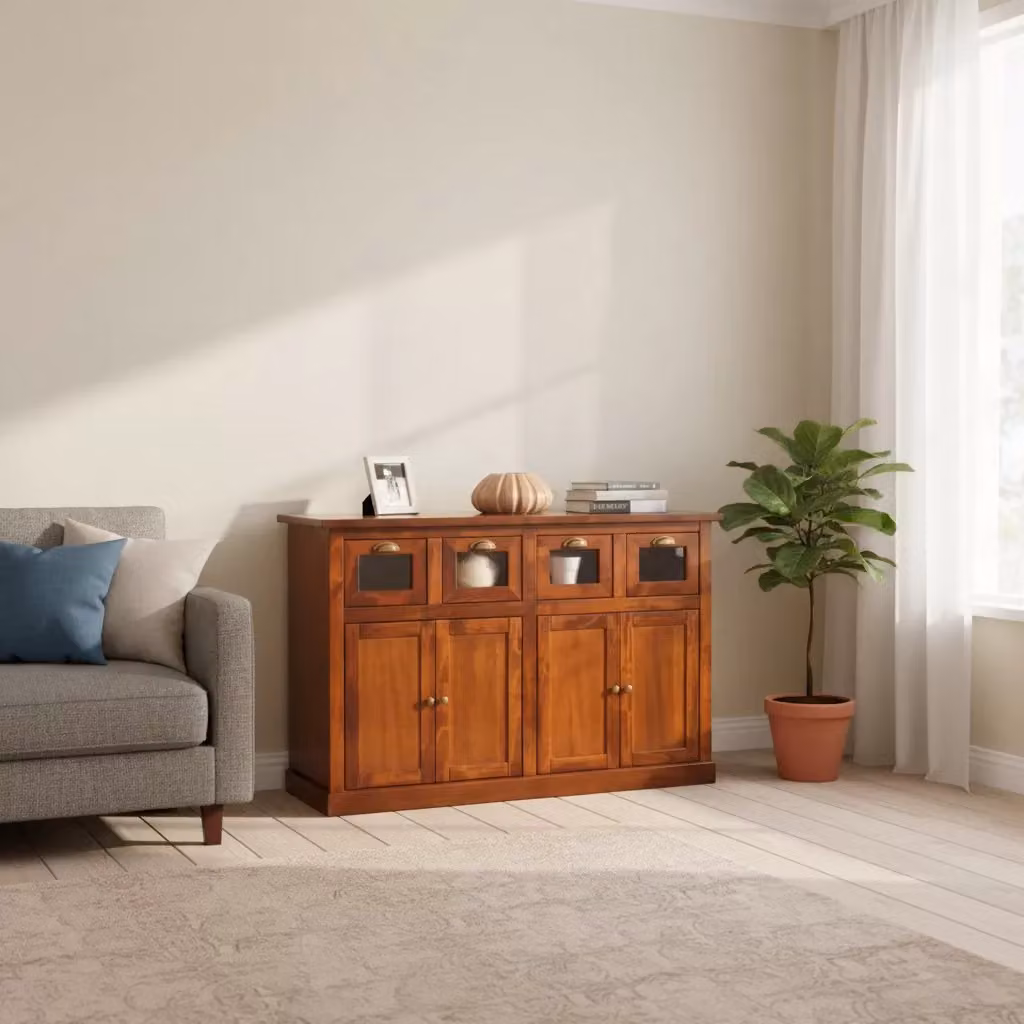 Madia credenza arte povera con 4 porte in finitura elite marrone Mobili 2G L/P/H: 130 x 50 x 85 cm – 3