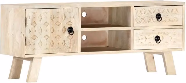 Mobile TV 110 x 30 x 44 cm mobile laterale con contenitore moderno finitura opaca in legno massiccio bianco 02_0046451