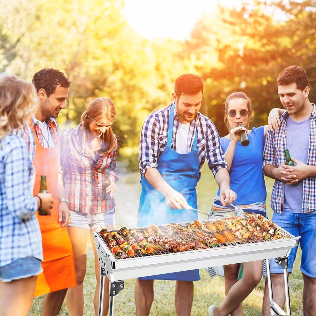 Griglia da campeggio – Griglia pieghevole – Griglia portatile a carbone – Barbecue da giardino – BBQ per campeggio e picnic – Griglia su cavalletto – Acciaio inossidabile