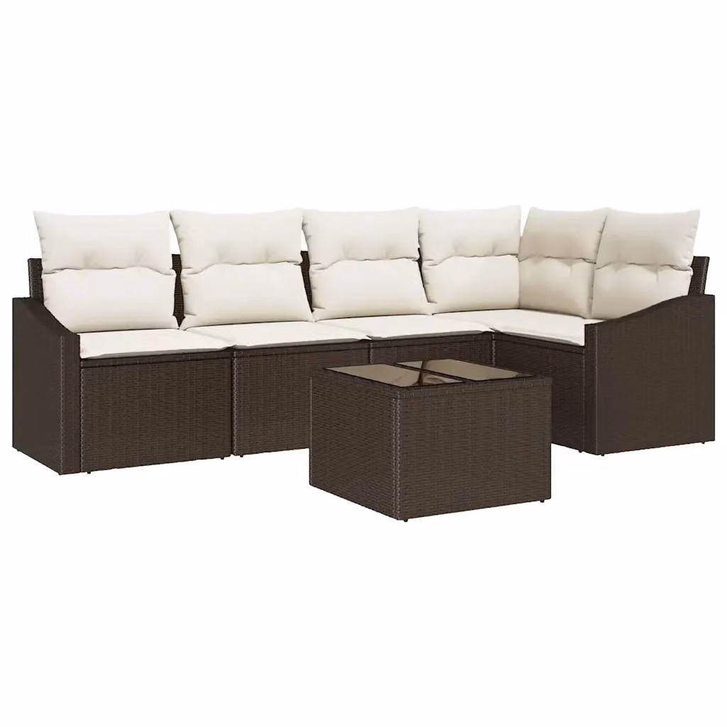 Set di divani da giardino vidaXL a forma di L in rattan marrone con cuscini beige e tavolino da esterno – 2
