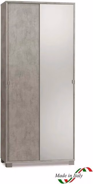 Armadio con 2 ante scorrevoli e Specchio naturale H190 L82 P41 Cm colore Cemento 798spk Sarmog