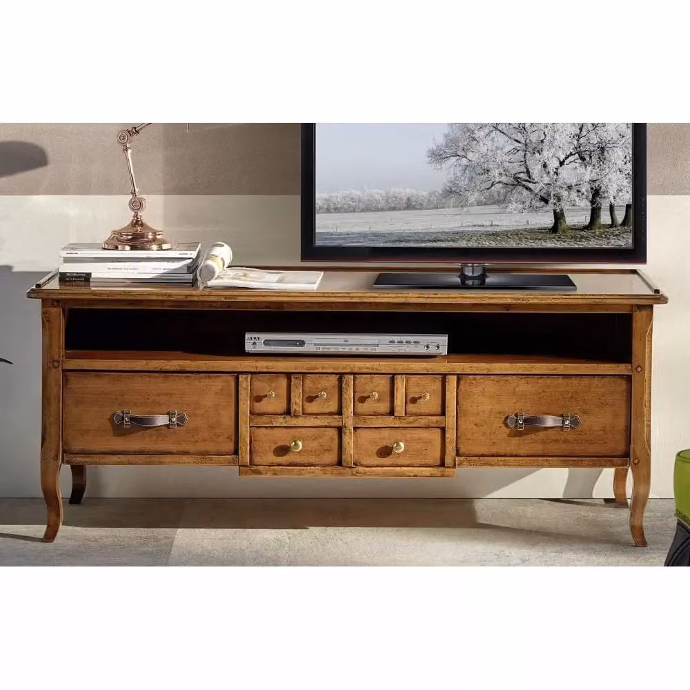 Porta TV classico in legno Bassano marrone con 1 cassetto soft close Mobili 2G L: 135 cm, P: 45 cm, H: 54 cm – 1