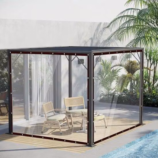 Copertura per tetto in PVC, 2 x 4 metri, trasparente, impermeabile e resistente al vento.