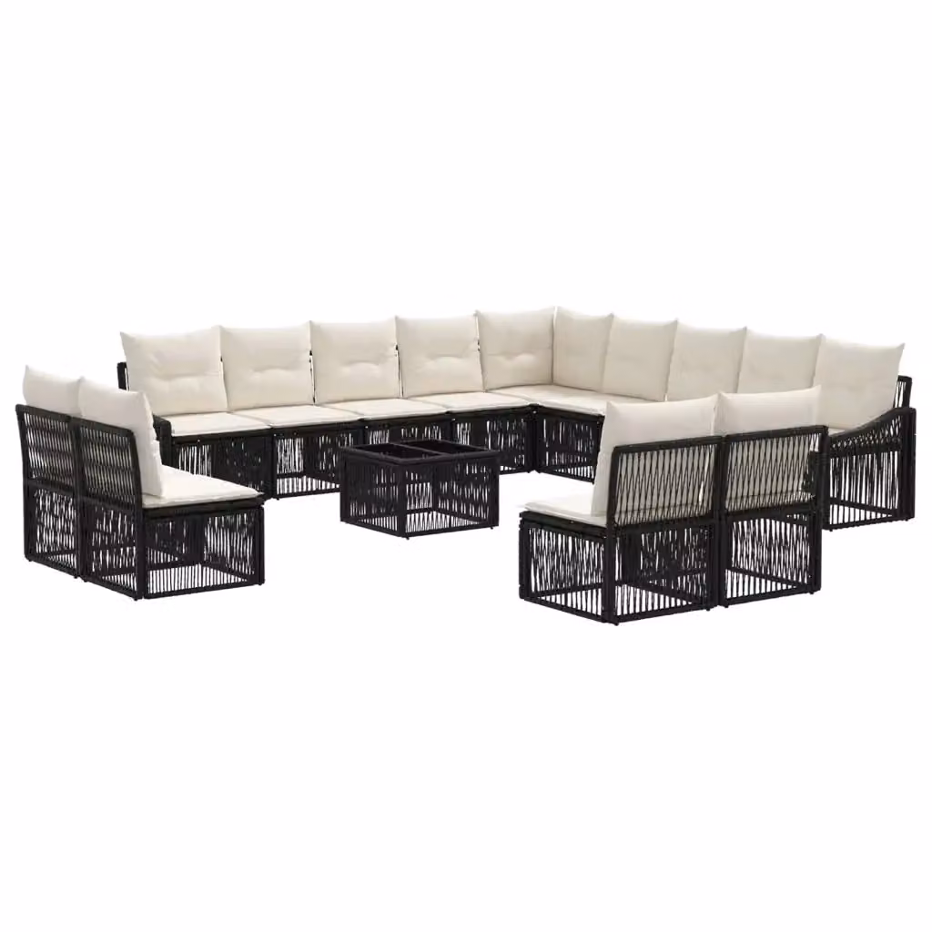 Set Divano da Giardino vidaXL a forma a U in Polyrattan Nero e Beige con Cuscini e Tavolino da Esterno – 2