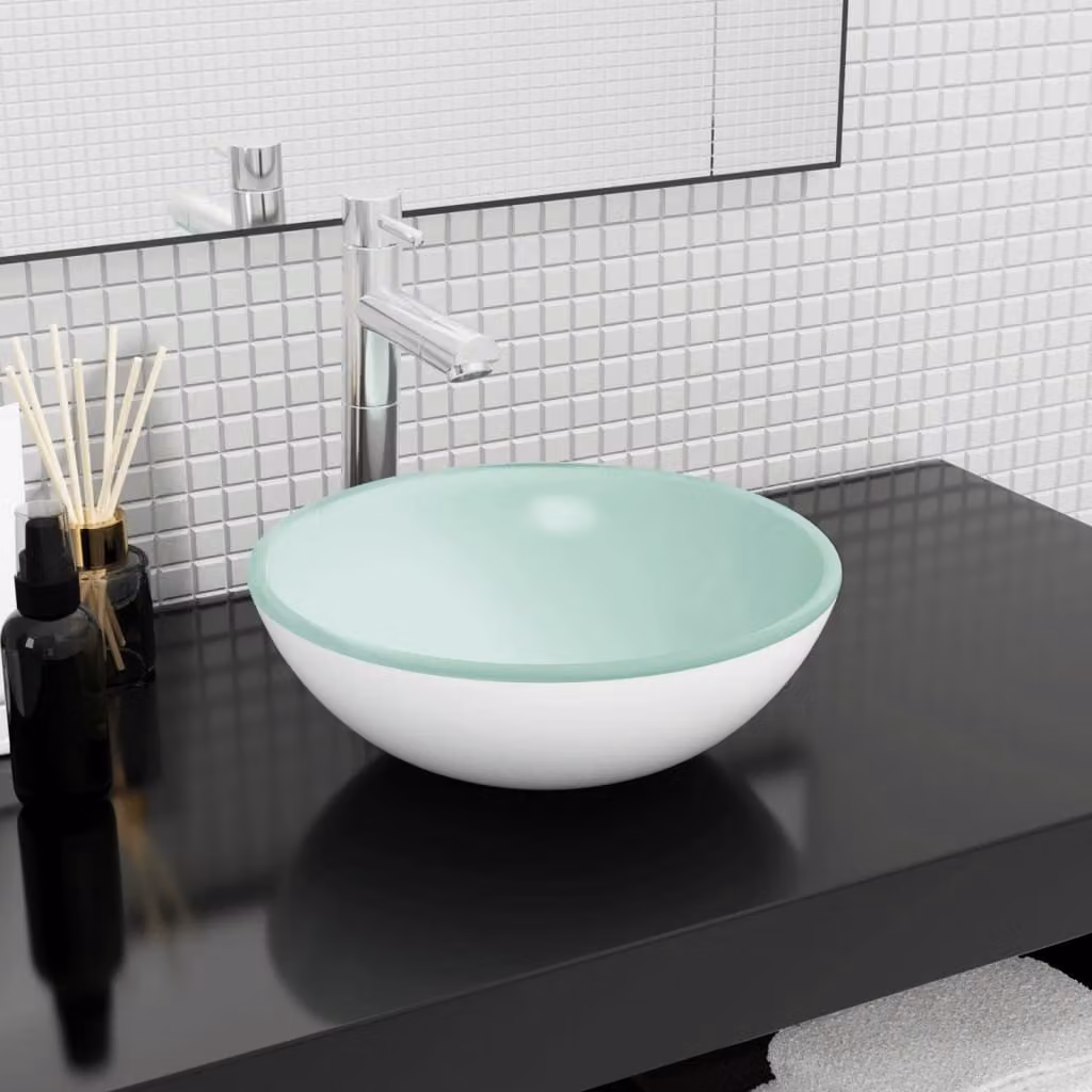The Living Store Lavabo in vetro temperato 35x12 cm Bianco