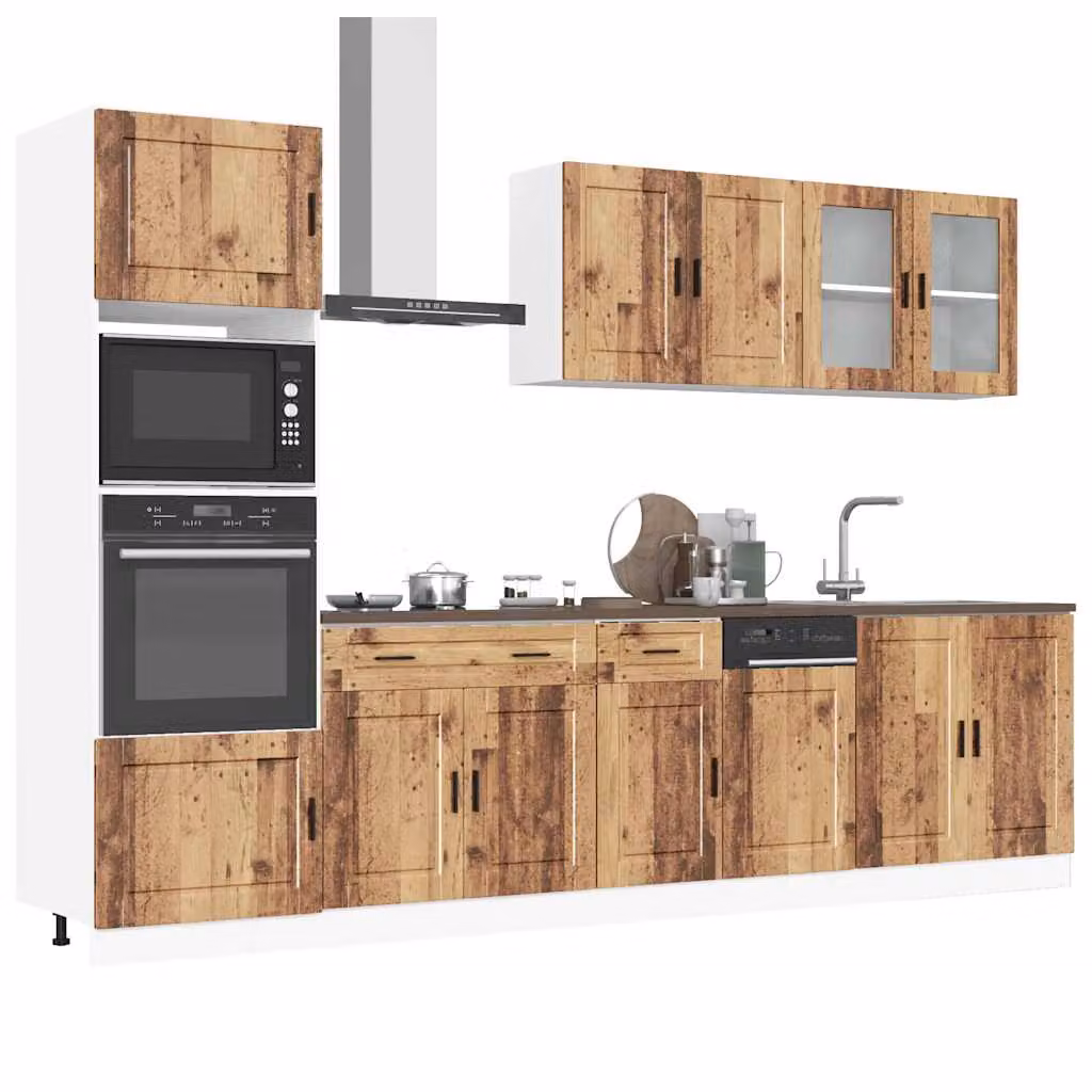 Set di mobili da cucina vidaXL composto da 7 pezzi in stile rustico color marrone con ante in vetro