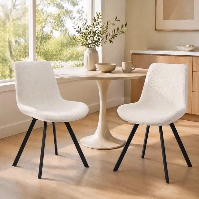 Set di 2 sedie da pranzo girevoli a 360 gradi WISHDOR in tessuto e metallo, colore bianco